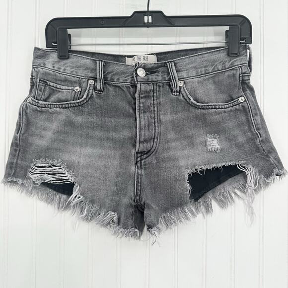 We The Free People Shorts Womens 26 Faded Gray Denim Button Fly Anthropologie - Picture 1 of 10